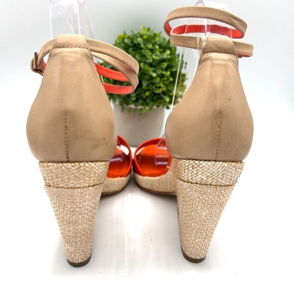 KATE SPADE ORANGE LEATHER ESPADRILLE WEDGE SANDALS HEELS - 7.5 - Picture 5 of 10